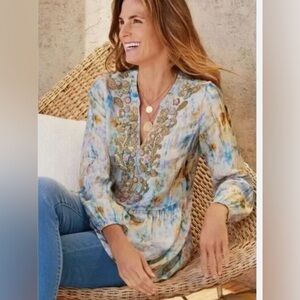 Soft Surroundings Abrial Applique Watercolor Tunic Top embroidered size XL 2EJ00